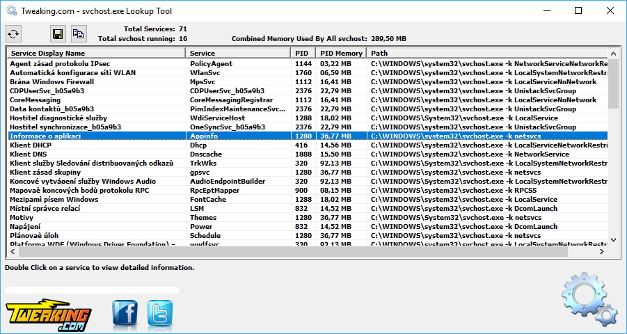 Svchost.exe Lookup Tool: nabídne prostý seznam všech služeb spuštěných procesem svchost.exe Svchost.exe Lookup Tool: nabídne prostý seznam všech služeb spuštěných procesem svchost.exe