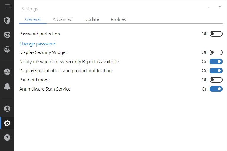 Settings shrnují jen obecná nastavení Bitdefender Internet Security Settings shrnují jen obecná nastavení Bitdefender Internet Security