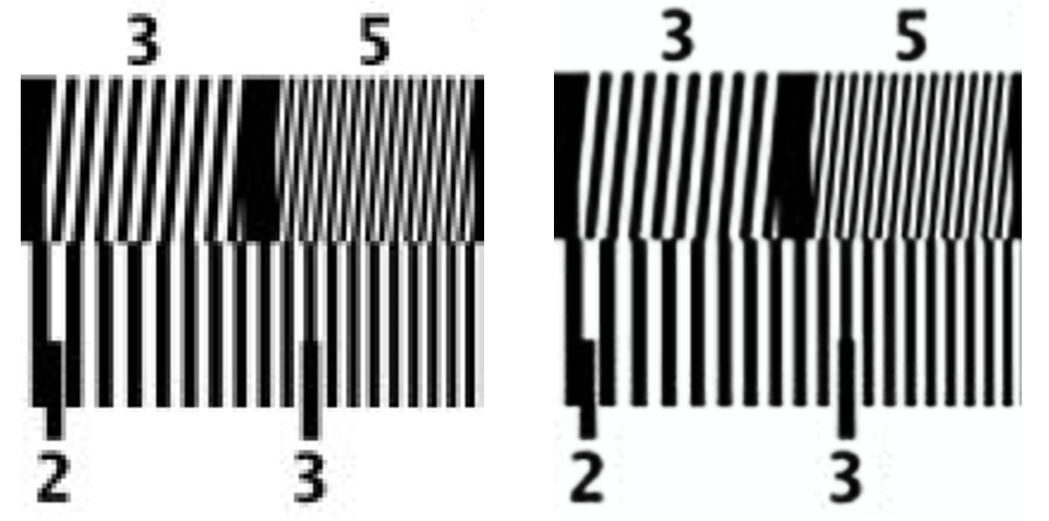Originál v nízkém rozlišení postižený aliasing zkreslením (vlevo) a převzorkovaný pomocí RAISR bez aliasingu Originál v nízkém rozlišení postižený aliasing zkreslením (vlevo) a převzorkovaný pomocí RAISR bez aliasingu