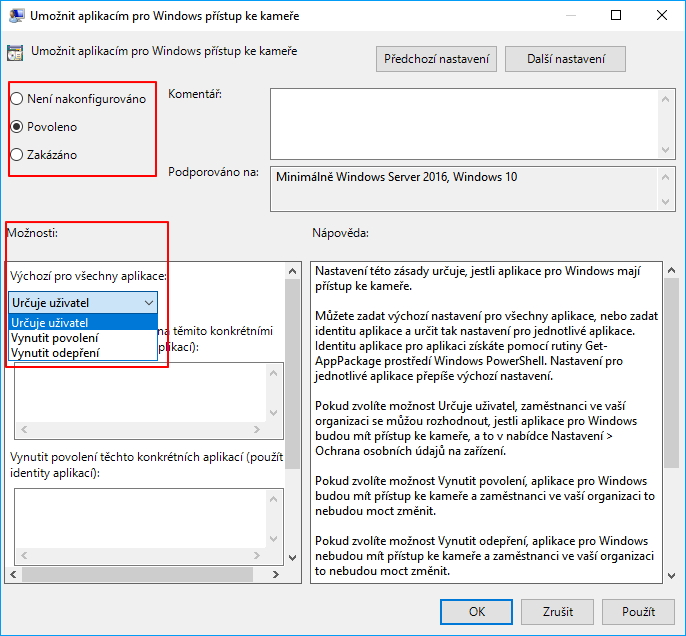 Možnosti úprav přístupu aplikací k webkameře pomocí Editoru místních zásad skupiny Možnosti úprav přístupu aplikací k webkameře pomocí Editoru místních zásad skupiny