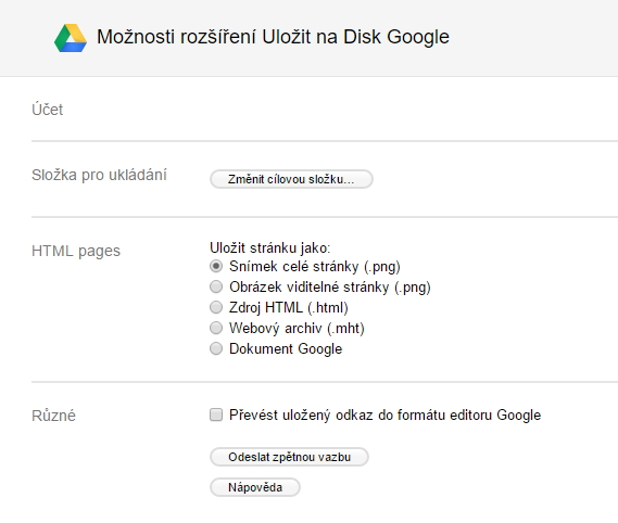 Možnosti Save to Google určují, jak bude nakládáno s obsahem, který je zobrazen coby webová stránka Možnosti Save to Google určují, jak bude nakládáno s obsahem, který je zobrazen coby webová stránka