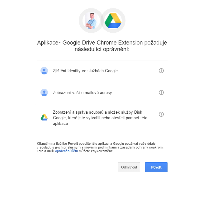 Aplikaci Save to Google Drive je nejdřív potřeba udělit patřičná oprávnění Aplikaci Save to Google Drive je nejdřív potřeba udělit patřičná oprávnění