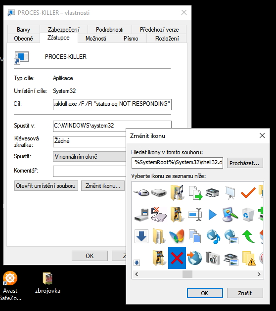Vytvoření ikony zástupce příkazu k zabití nereagujících procesů Vytvoření ikony zástupce příkazu k zabití nereagujících procesů