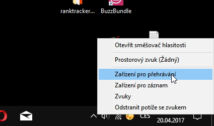 Prostorový zvuk nakonfigurujeme přes ikonku zvuku na hlavním panelu Prostorový zvuk nakonfigurujeme přes ikonku zvuku na hlavním panelu