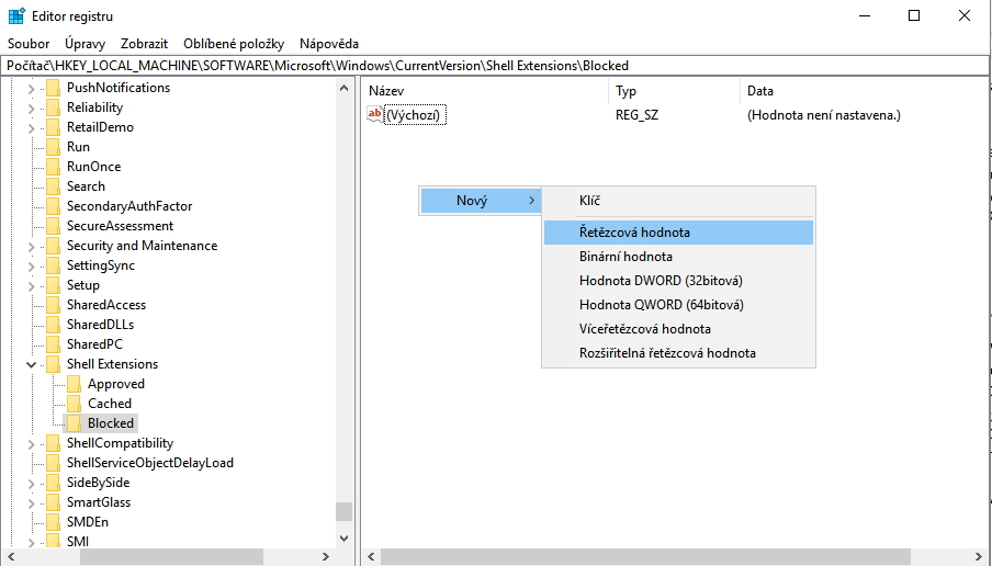 Jak se zbavit nabídky Sdílet/Share v kontextovém menu ve Win 10 FCU?
