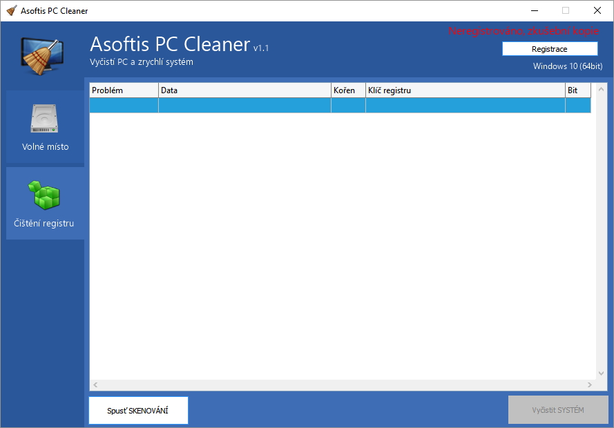 Asoftis PC Cleaner: rozhraní pro čištění systémového registru Asoftis PC Cleaner: rozhraní pro čištění systémového registru