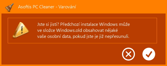 Odstranění předchozí instalací Windows předchází varování o možné ztrátě dat Odstranění předchozí instalací Windows předchází varování o možné ztrátě dat