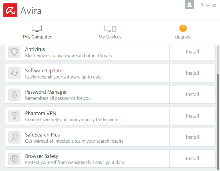 Obecné rozhraní Avira (dříve Avira Launcher) pro přístup ke všem nainstalovaným produktům Aviry Obecné rozhraní Avira (dříve Avira Launcher) pro přístup ke všem nainstalovaným produktům Aviry
