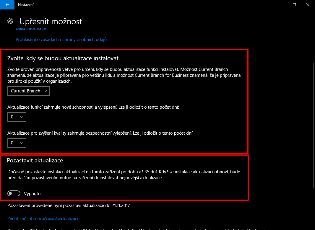 Nejsnadněji povýšení odloží uživatelů edic Pro, Enterprise a Education Nejsnadněji povýšení odloží uživatelů edic Pro, Enterprise a Education
