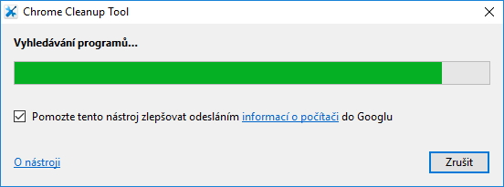 Chrome Cleanup Tool při separátním spuštění... Chrome Cleanup Tool při separátním spuštění...