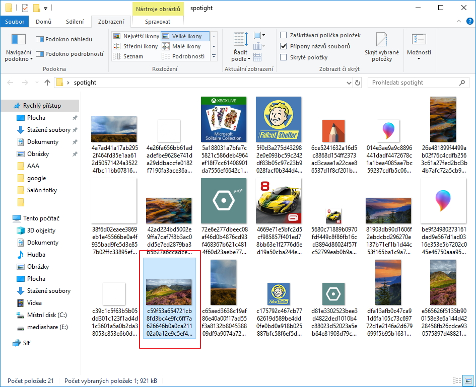 Zvolíme zobrazení ikon ve složce a najdeme požadovaný obrázek Zvolíme zobrazení ikon ve složce a najdeme požadovaný obrázek