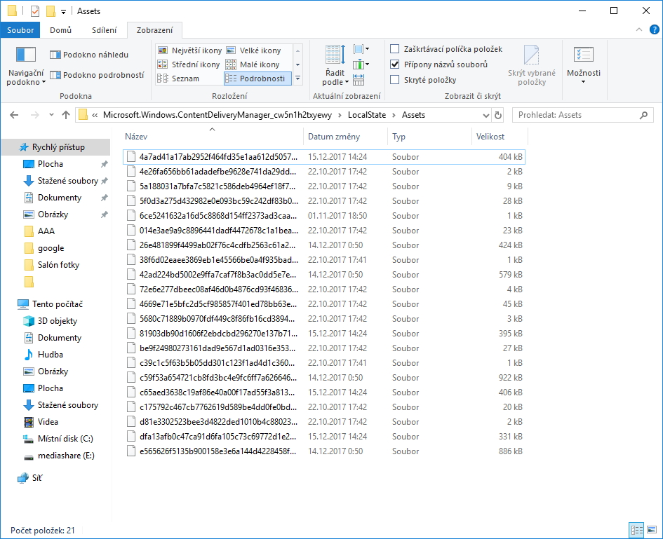 Složka dočasných souborů Windows Spotlight Složka dočasných souborů Windows Spotlight