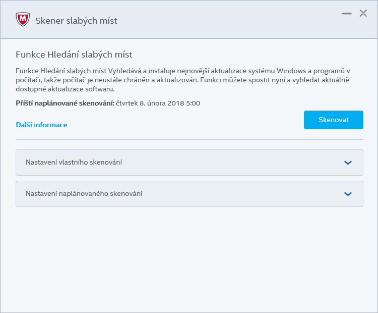 Skener slabých míst se také jmenuje Aktualizace aplikací či Funkce Hledání slabých míst Skener slabých míst se také jmenuje Aktualizace aplikací či Funkce Hledání slabých míst