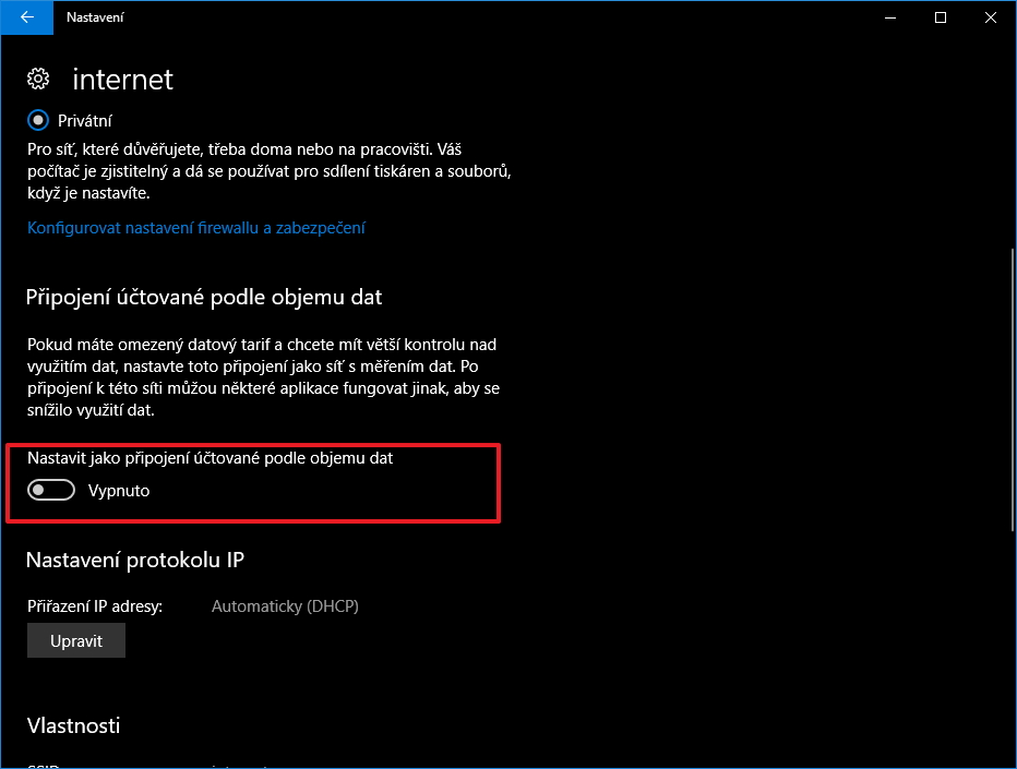 Taky můžeme zabránit v průtoku aktualizace sítí, tím že tuto síť nastavíme coby připojení účtované podle objemu dat Taky můžeme zabránit v průtoku aktualizace sítí, tím že tuto síť nastavíme coby připojení účtované podle objemu dat