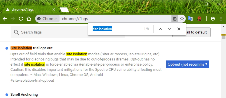 Vypnutí funkce Site Isolation v chrome://flags - Site Isolation trial opt-out Vypnutí funkce Site Isolation v chrome://flags - Site Isolation trial opt-out