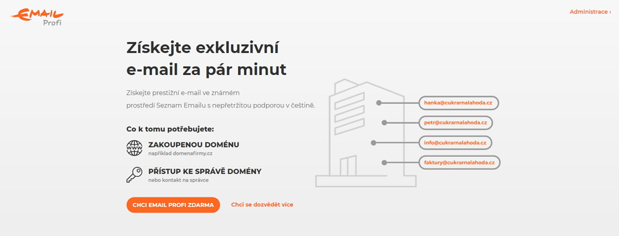 Stačí jen zadat vlastní doménu, změnit MX záznamy a máte email s vlastní doménou! Stačí jen zadat vlastní doménu, změnit MX záznamy a máte email s vlastní doménou!