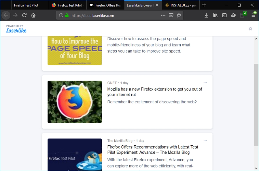 Firefox Advance v podobě pro nový panel/domovskou stránku Firefoxu Firefox Advance Homepage