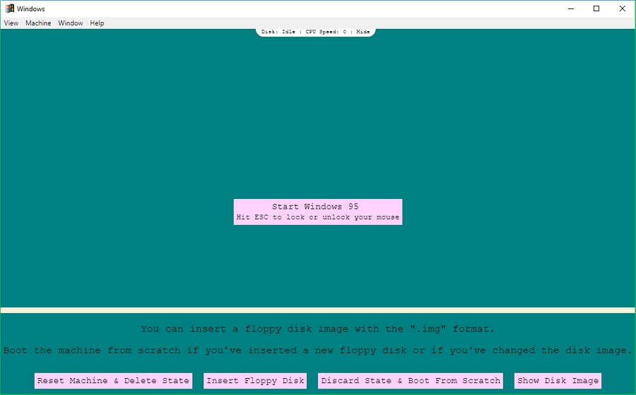 Windows 95 v podobě Electron aplikace před startem Windows 95 v podobě Electron aplikace před startem