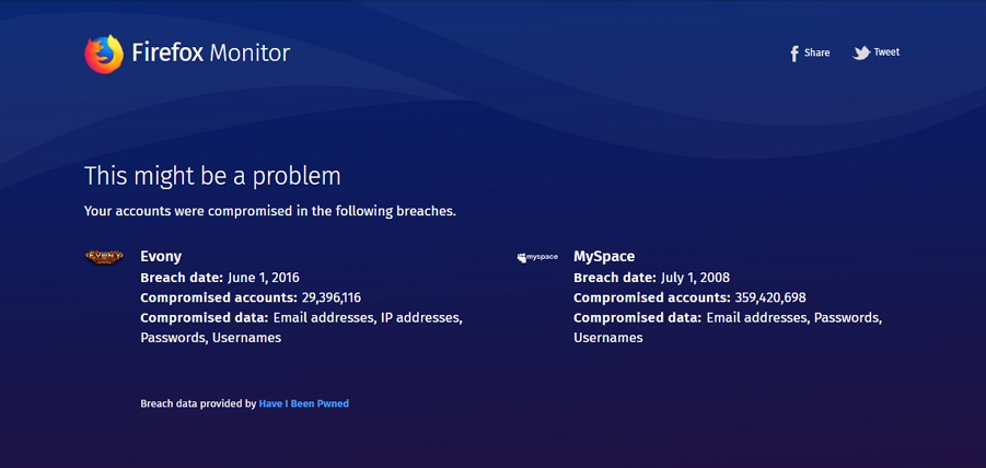 Firefox Monitor: zjistí možné případy kompromitace uživatelských údajů Firefox Monitor: zjistí možné případy kompromitace uživatelských údajů