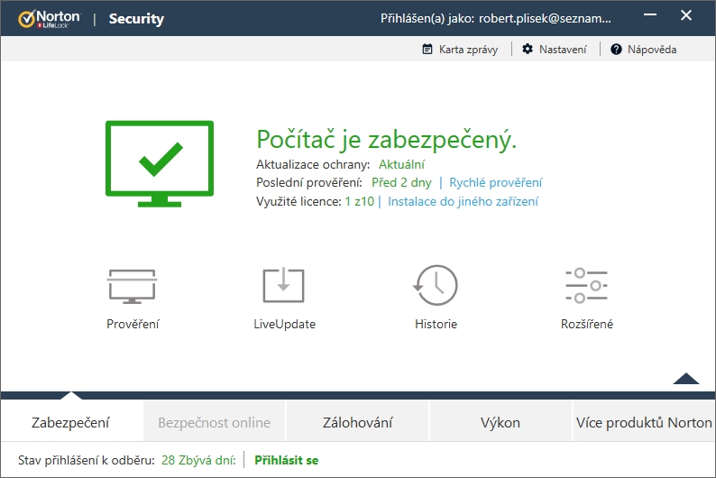 Sekce Zabezpečení kapku kontraintuitivně obsahuje LiveUpdate a Historii funkcí aplikačního balíku Sekce Zabezpečení kapku kontraintuitivně obsahuje LiveUpdate a Historii funkcí aplikačního balíku