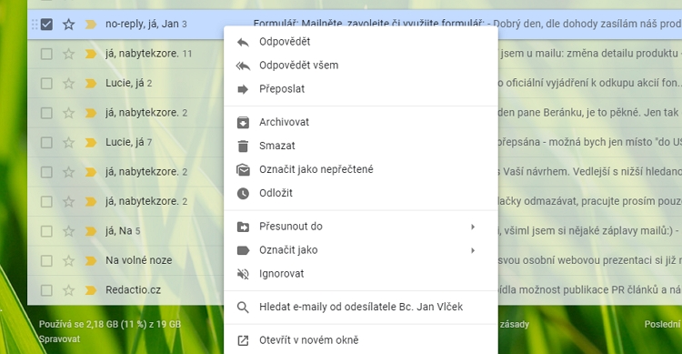 Kontextová nabídka v nové podobě Gmailu - více položek, více možností usnadnění práce s emaily Kontextová nabídka v nové podobě Gmailu - více položek, více možností usnadnění práce s emaily