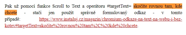 Scroll to text nejen skočí na požadované místo, ale navíc ho i zvýrazní Scroll to text nejen skočí na požadované místo, ale navíc ho i zvýrazní