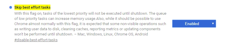 V chrome://flags stačí povolit funkci Skip best effort tasks zvolením Enabled V chrome://flags stačí povolit funkci Skip best effort tasks zvolením Enabled