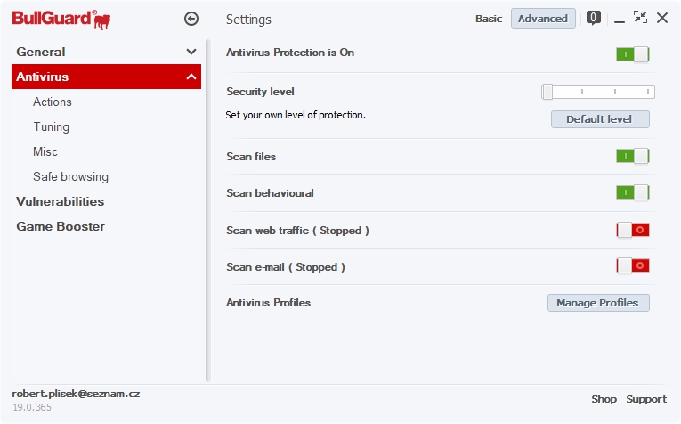 Rozšířené možnosti nastavení antiviru Bullguard Rozšířené možnosti nastavení antiviru Bullguard
