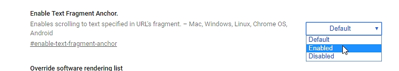 Scroll to Text rovná se položce Enable Text Fragment Anchor v experimentálních nastaveních chrome://flags Scroll to Text rovná se položce Enable Text Fragment Anchor v experimentálních nastaveních chrome://flags