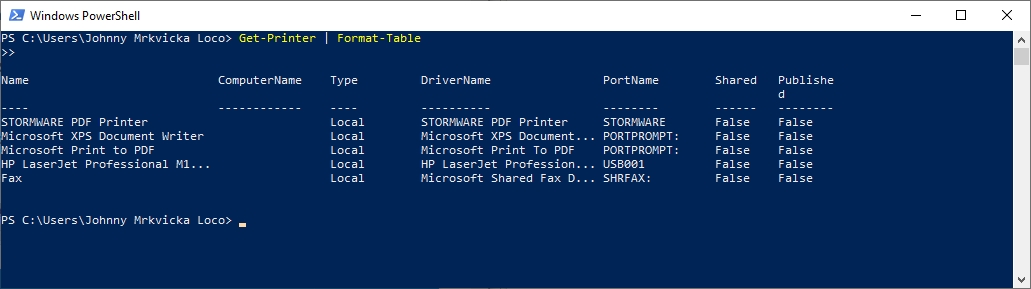 Výpis nainstalovaných tiskáren ve Windows PowerShell Výpis nainstalovaných tiskáren ve Windows PowerShell