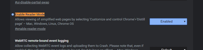 Ke čtecímu režimu Chrome 75 se propracujeme cestou: chrome://flags - Enable Reader Mode - Enabled - restartovat Ke čtecímu režimu Chrome 75 se propracujeme cestou: chrome://flags - Enable Reader Mode - Enabled - restartovat