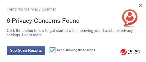 Upozornění Privacy Scanner injektované přímo na zeď Facebooku Upozornění Privacy Scanner injektované přímo na zeď Facebooku