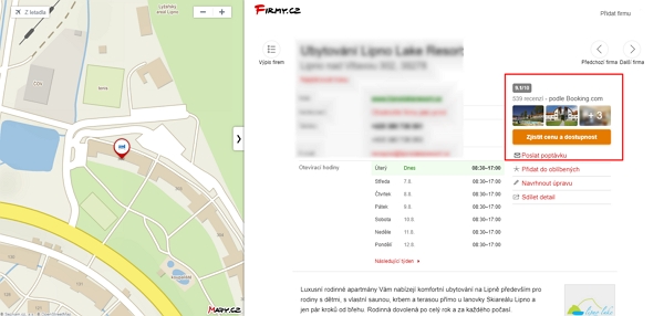 Implementace boxu provizního odkazu Booking.com v katalogu firem Firmy.cz (Zdroj: Firmy.cz) Implementace boxu provizního odkazu Booking.com v katalogu firem Firmy.cz (Zdroj: Firmy.cz)