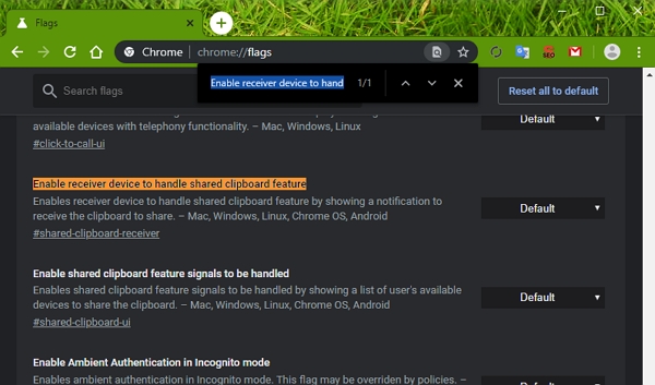 Položky Enable receiver device to handle shared clipboard feature a Enable shared clipboard feature signals to be handled v pokročilých nastaveních indikují příchod sdílení schránky prostřednictvím Google Chrome Položky Enable receiver device to handle shared clipboard feature a Enable shared clipboard feature signals to be handled v pokročilých nastaveních indikují příchod sdílení schránky prostřednictvím Google Chrome