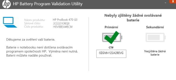 Vyhodnocení v systému přítomného akumulátoru pomocí HP Battery Program Validation Utility (Zdroj: HP.com) Vyhodnocení v systému přítomného akumulátoru pomocí HP Battery Program Validation Utility (Zdroj: HP.com)