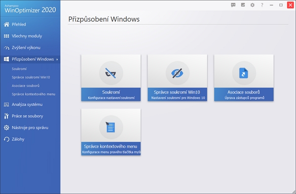 Nástroje přizpůsobení Windows Ashampoo WinOptimizer Nástroje přizpůsobení Windows Ashampoo WinOptimizer