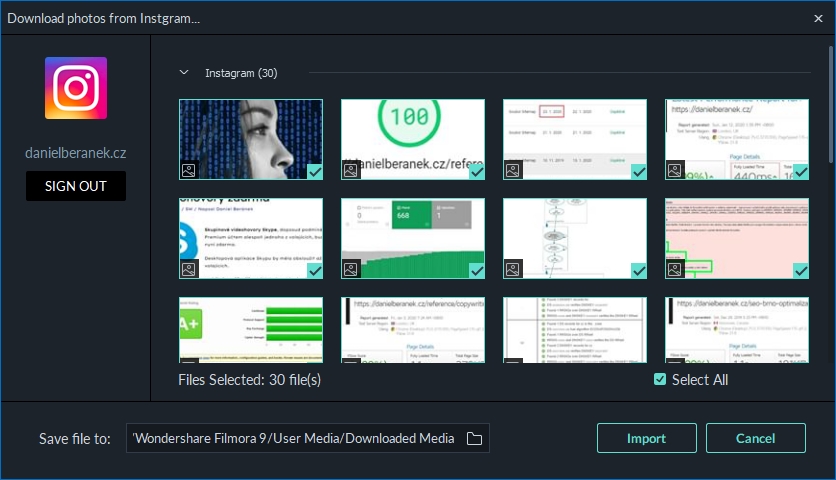 Import fotek a videí z Instagramu ve Wondershare Filmora Import fotek a videí z Instagramu ve Wondershare Filmora