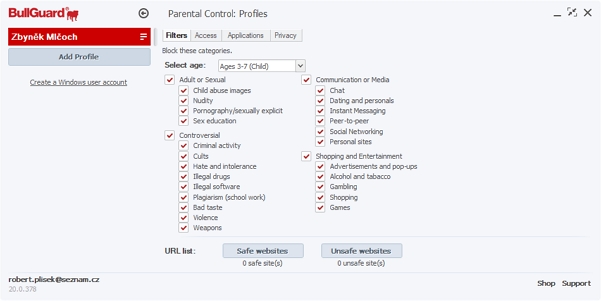 Rodičovská kontrola patří k povedeným součástem BullGuard Premium Rodičovská kontrola patří k povedeným součástem BullGuard Premium