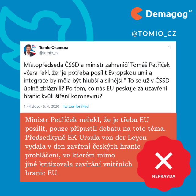 Velké lži občas doplní jednoduché pitominy (Zdroj: Demagog.cz) Velké lži občas doplní jednoduché pitominy (Zdroj: Demagog.cz)