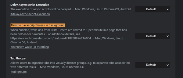 Navigujeme chrome://flags - Throttle Javascript timers in background  - Enabled/Enabled immediately when a tab is hidden a restartujeme Chrome Navigujeme chrome://flags - Throttle Javascript timers in background  - Enabled/Enabled immediately when a tab is hidden a restartujeme Chrome