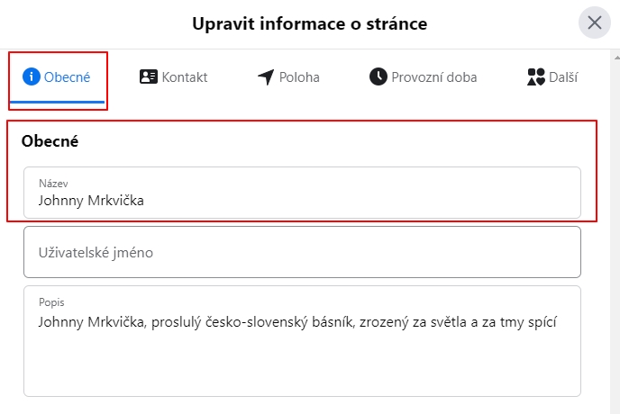 Pokračujte Obecné - sekce Obecné - položka Název - změníte Název Pokračujte Obecné - sekce Obecné - položka Název - změníte Název