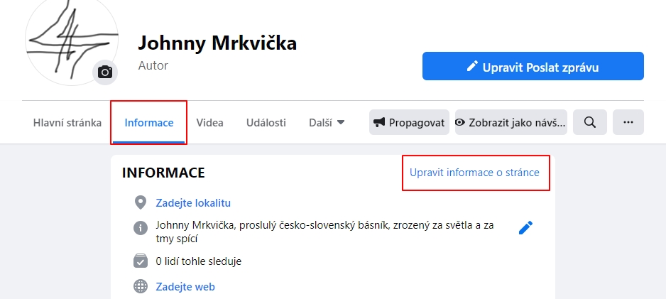 Navigujete Facebook - firemní Stránka - Informace - Upravit informace o stránce  Navigujete Facebook - firemní Stránka - Informace - Upravit informace o stránce
