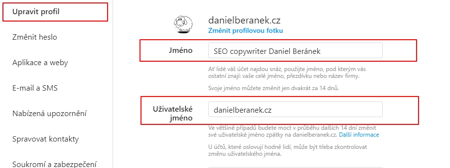 Hned coby první na vás jukne Jméno a Uživatelské jméno - zvláště druhé položce je třeba věnovat pozornost Hned coby první na vás jukne Jméno a Uživatelské jméno - zvláště druhé položce je třeba věnovat pozornost