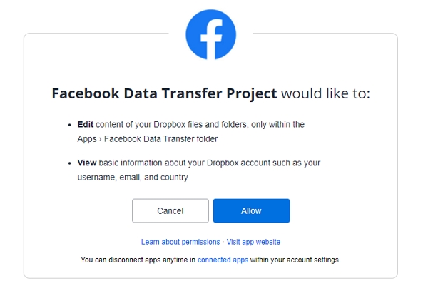 Dropbox si vyžádá autorizaci aplikace Facebook Data Transfer Project Dropbox si vyžádá autorizaci aplikace Facebook Data Transfer Project