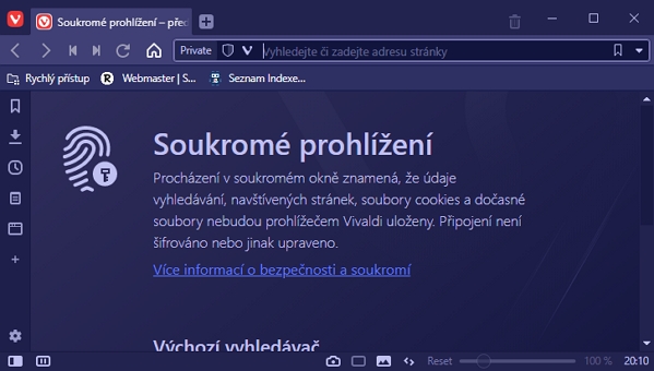 Fialově modré téma anonymního režimu Vivaldi je prý distinktivní Fialově modré téma anonymního režimu Vivaldi je prý distinktivní