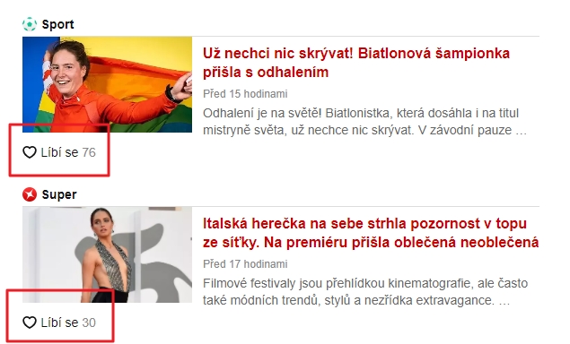 Srdíčka Líbí se na hlavní straně Seznamu (Zdroj: Seznam.cz) Srdíčka Líbí se na hlavní straně Seznamu (Zdroj: Seznam.cz)