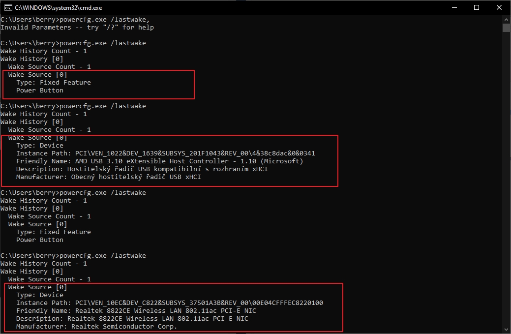 Typické zdroje probuzení notebooku ze spánku: myš, tlačítko napájení a Wi-Fi adaptér Typické zdroje probuzení notebooku ze spánku: myš, tlačítko napájení a Wi-Fi adaptér