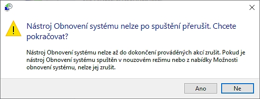 Potvrďte dialogové okno Varování volbou Ano (Zdroj: Windows 10) Potvrďte dialogové okno Varování volbou Ano (Zdroj: Windows 10)