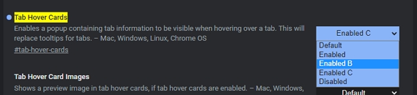 Navigujeme chrome://flags - Enable Tab Search - vybereme Enabled, Enabled B či Enabled C a restartujeme Chrome  (Zdroj: Google Chrome) Navigujeme chrome://flags - Enable Tab Search - vybereme Enabled, Enabled B či Enabled C a restartujeme Chrome  (Zdroj: Google Chrome)