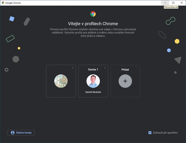 Nové rozhraní pro výběr profilu při přihlašování (Zdroj: Google Chrome) Nové rozhraní pro výběr profilu při přihlašování (Zdroj: Google Chrome)